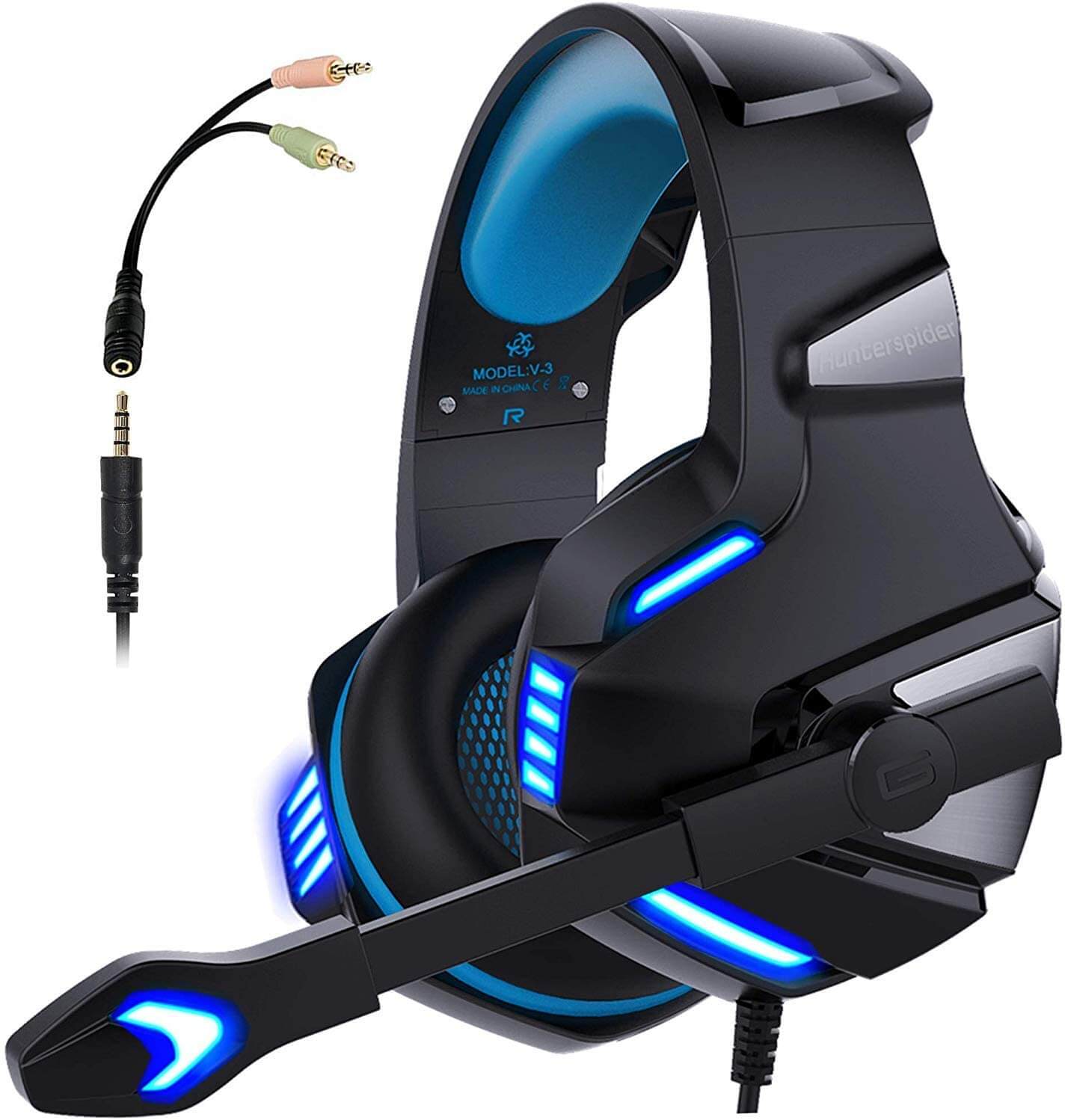 Gaming Headset for PS4 Xbox One PC, Micolindun Over Ear Gaming Headphones with Noise Cancelling Microphone Volume Control RGB LED Light, for PC Laptop Mac