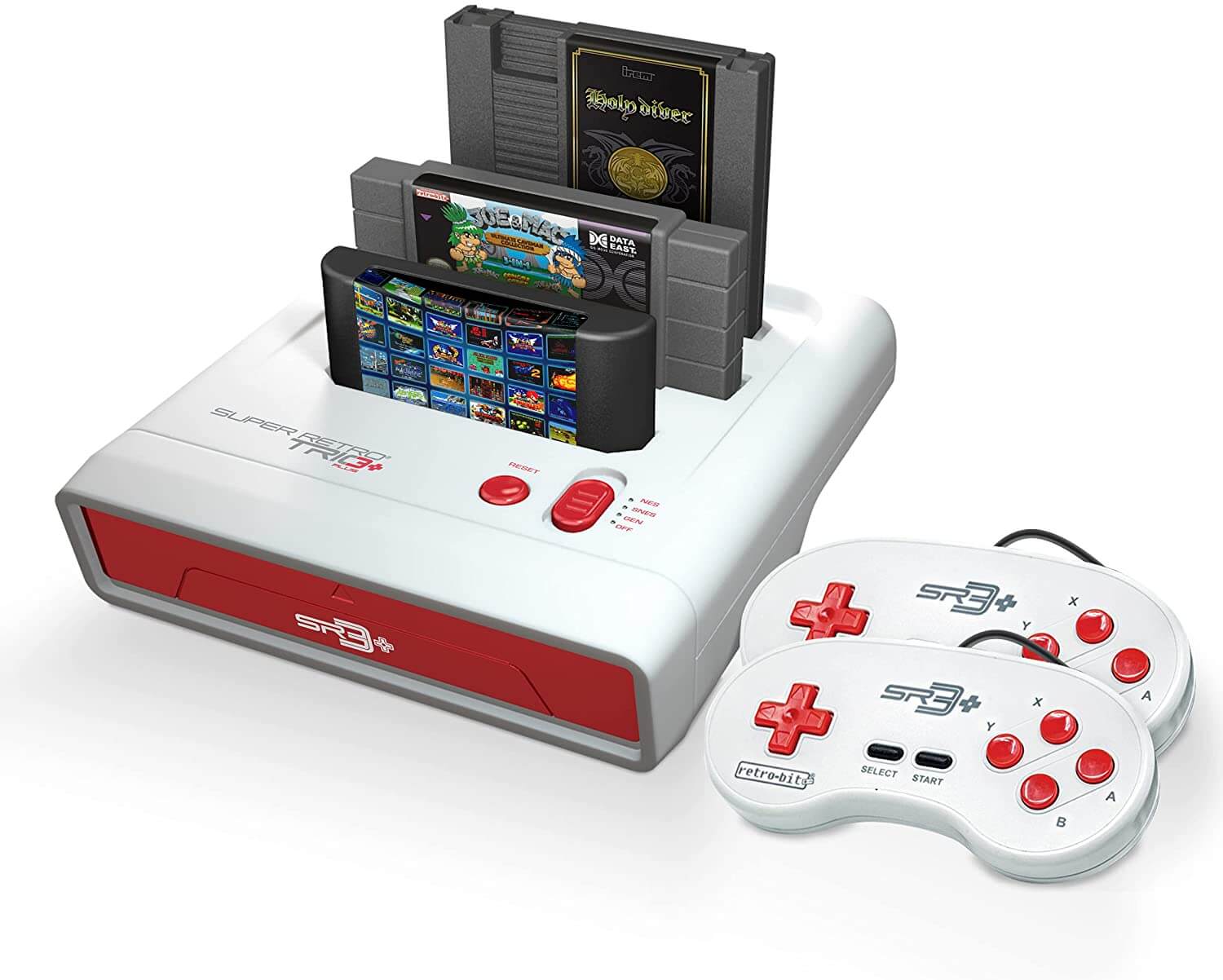  Retro-Bit Super Retro TRIO HD Plus 720P 3 in 1 Console System (2018) - for NES, SNES, and Sega Genesis Original Game Cartridges - Red/White