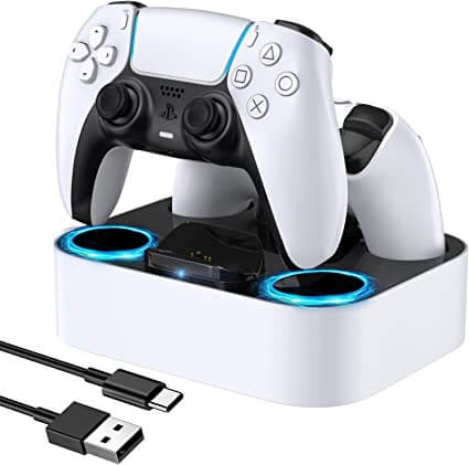 LVFAN PS5 Controller Charging Station, PS5 Controller Fast Charging Dock with Safety Chip Protection & LED Indicator, Controller Charger Station for Playstation 5 Controller (White)