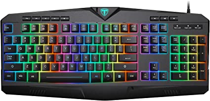 Gaming Keyboard, YoChic Quiet USB Wired Computer Keyboard, LED Rainbow Backlit, Crater Architecture, 104 Silent Keys, 25 Anti-Ghosting Keys, Spill-Resistant for Desktop, Computer, PC, Mac Gamer-Black